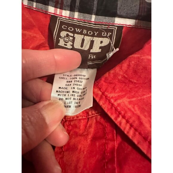 VTG Cowboy Up Embroidered Cotton Woven Snap buttons Mens L shirt flipp cuffs - Picture 3 of 16